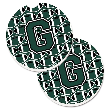 Carolines Treasures Letter G Football Green and White Set of 2 Cup Holder Car Coaster CJ1071-GCARC